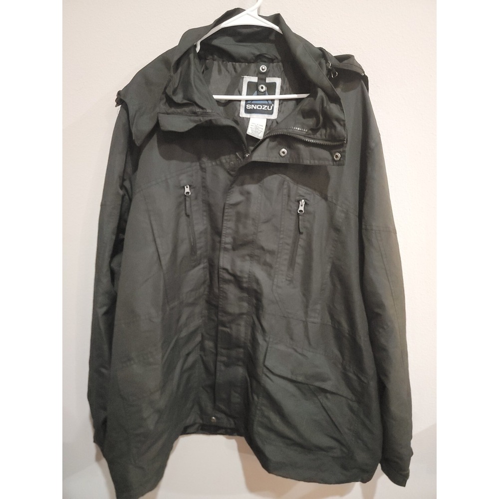 Snozu Mens VTG Y2K Winter Ski Snow Jacket Size XXL Black Full Zip Removable Hood